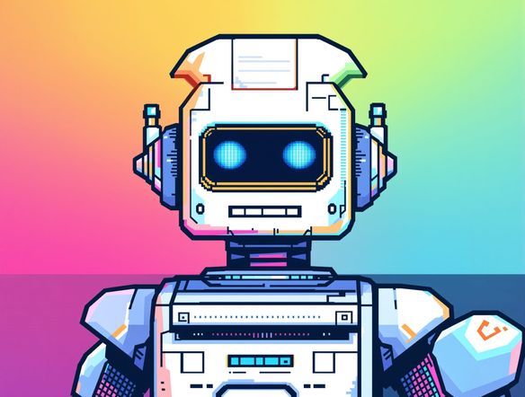 A pixel art portrait of a friendly robot character, designed with a nostalgic pixel graphics AI feel. Simple color palette, 8-bit aesthetic, reminiscent of classic arcade games.