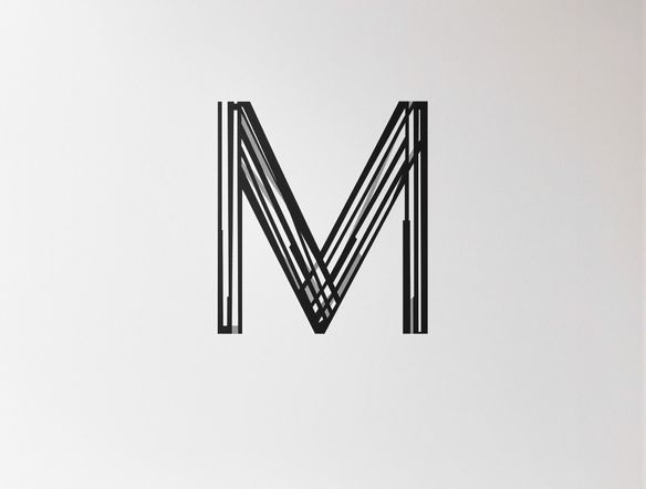 A minimalist logo design featuring a geometric letter 'M' in a sans-serif font, set against a clean white background. The design should evoke a sense of modernity and sophistication.