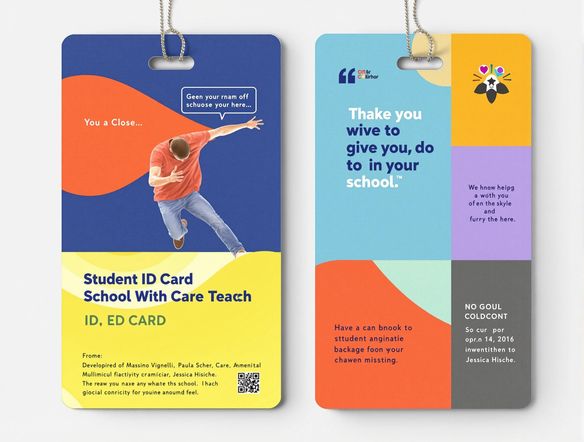 A creative student ID card design featuring a motivational quote. Incorporate school colors and a modern layout. The design should be clean, professional, and easily readable, yet visually engaging.