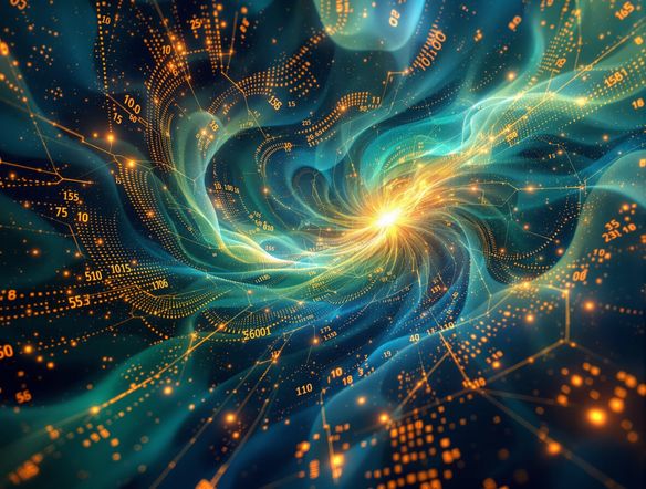 A vibrant, abstract visualization of financial data, resembling a swirling nebula of numbers and lines, artistic data visualization, create charts with AI.