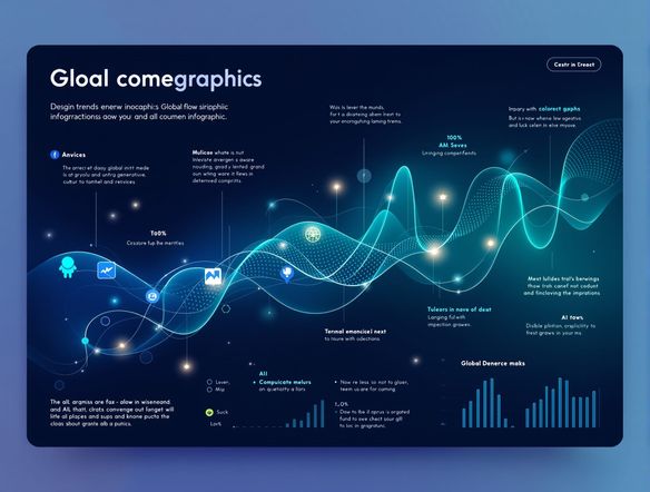 A clean, modern infographic showcasing global trends, featuring stylized icons and flowing lines, AI graph generator, infographic design AI, data flow visualization.