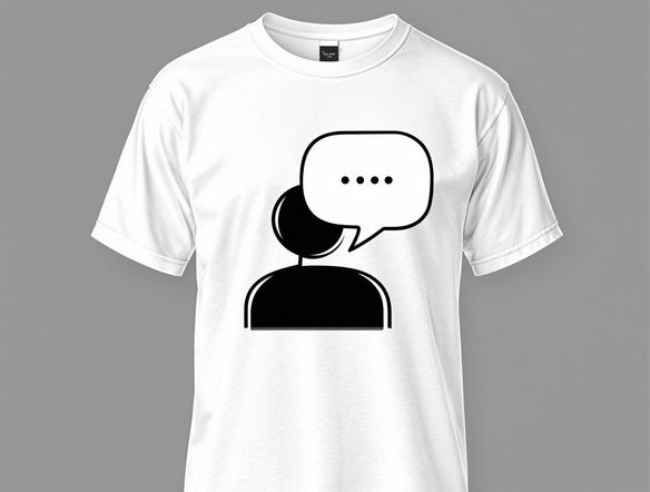A clean, modern pictogram featuring a speech bubble and a stylized person, arranged on a white t-shirt mockup. Include customizable text options. Suitable for a tee shirt generator. Vector illustration.