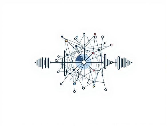 Generate a minimalist podcast logo featuring interconnected nodes, symbolizing knowledge sharing. The design should resemble an erd diagram generator output, with clean lines and a modern color palette. Incorporate subtle audio waves for a podcasting feel.