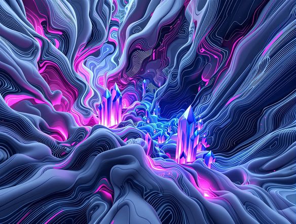 An intricate AI generated abstract design, featuring organic flowing lines and sharp crystalline structures, representing synthetic abstract art in a minimalist color palette.