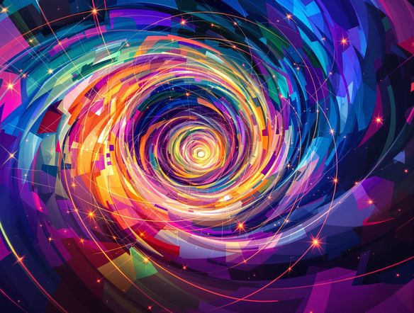 A vibrant abstract neural style transfer artwork, showcasing a swirling vortex of colors and geometric shapes, reminiscent of a deep learning abstract painting.