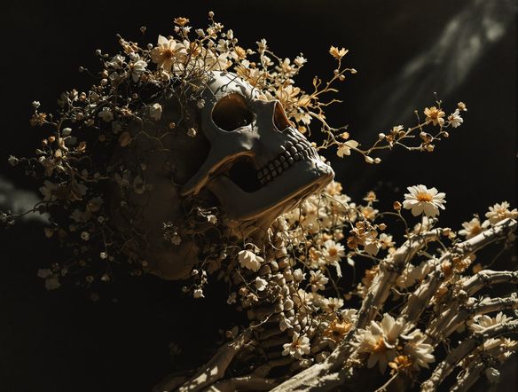 A hauntingly beautiful artistic representation of mortality, blending ethereal light and shadow. Style: Renaissance painting, macabre death art maker.