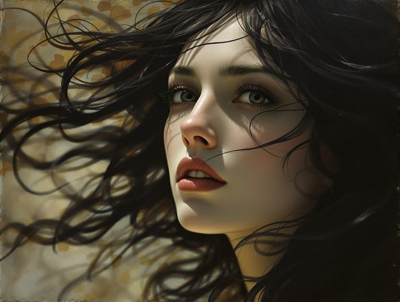 An ethereal portrait of a woman bathed in soft, dramatic light, her expression filled with melancholy and longing, rendered in the lush, emotional style of the Romantic movement.
