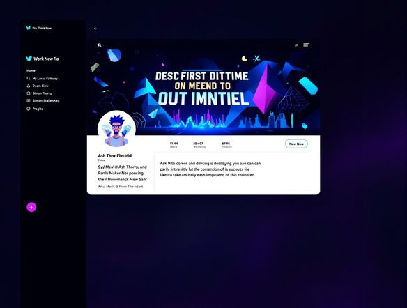 A vibrant and dynamic Twitter header featuring abstract geometric shapes and bold typography. Incorporate a subtle nod to music streaming with a stylized waveform in the background. Use a color palette of deep blues and electric purples.