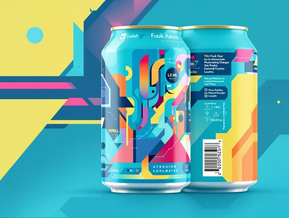 Create a vibrant product label design featuring a stylized logo and modern typography. Use a bold color palette and incorporate geometric shapes for a cutting-edge look. Infographic ai generator.