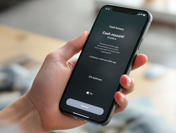A hyperrealistic screenshot of a Cash App transaction confirmation, with a humorous amount being transferred. Include subtle details like a slightly blurred background and realistic battery percentage.