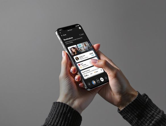 A sleek, modern smartphone mockup displaying a revolutionary app interface, set against a minimalist background. High resolution, professional lighting, showcasing user interaction. Clean UI elements with intuitive navigation.