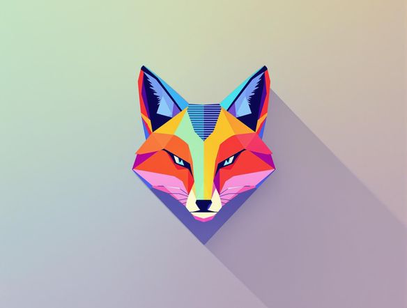 A vibrant, minimalist icon of a stylized fox head, rendered in a flat design with a gradient background. Use bold colors and simple shapes. Incorporate a subtle digital glitch effect for a modern touch. Best ai avatar generator.
