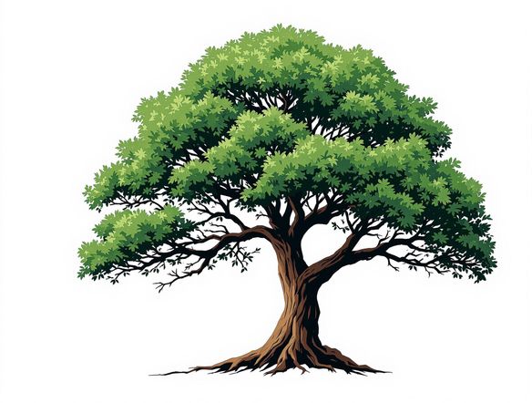 A minimalist logo sticker featuring a stylized tree, green and brown color palette, white background, modern design, vector art, high resolution, professional sticker.