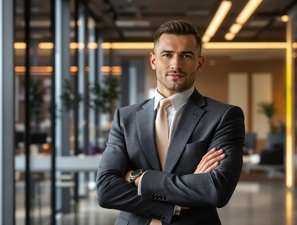 A brightly lit office with a person confidently presenting a business proposal. The proposal document is visually appealing and modern. Focus on conveying trust and success.