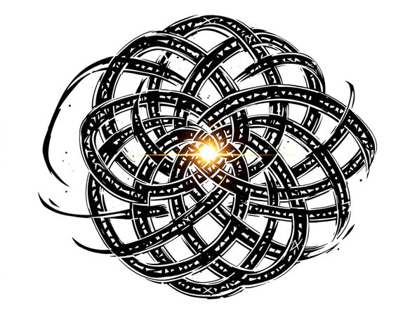 A striking tribal knot tattoo design, Celtic knotwork style, bold black ink, intricate linework, inspired by ancient Celtic art, isolated on white background.