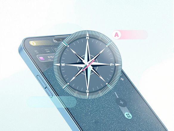 A vibrant, minimalist app icon featuring a stylized compass with a clear background generator effect. The design should be modern and eye-catching, suitable for a navigation app. Use a pastel color palette.