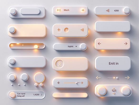 A clean, modern UI interface showcasing buttons and input fields with soft, extruded shadows and highlights, embodying the neomorphic aesthetic.