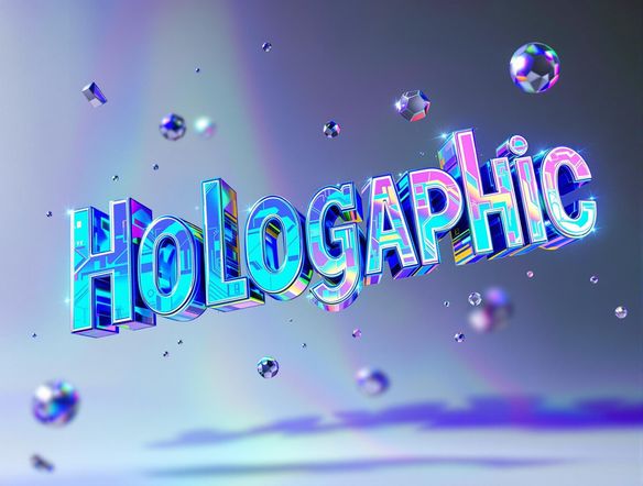 Generate a holographic futuristic font design. The font should appear to float and shimmer, with iridescent colors that shift as the viewing angle changes. It should evoke a sense of wonder and technological advancement.