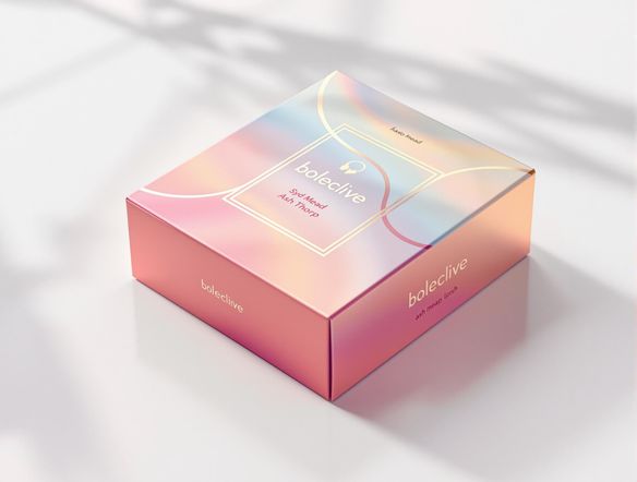 A vibrant product box mockup with sleek, modern design elements, displayed on a clean white surface, showcasing a premium product.