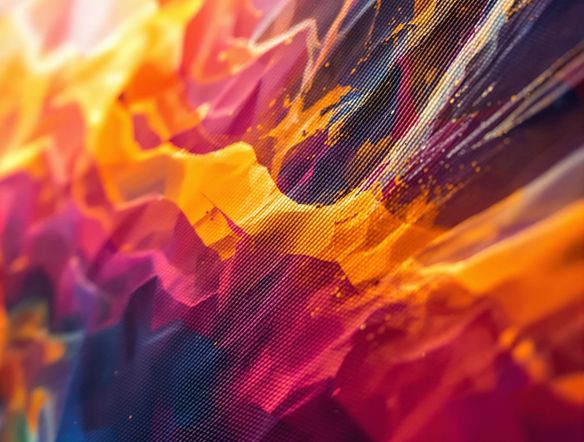 A close-up macro shot showcasing the intricate detail and vibrant color of a digital painting, printed on textured fine art paper. Emphasize sharp lines and smooth gradients, highlighting the quality of a high-resolution art print.