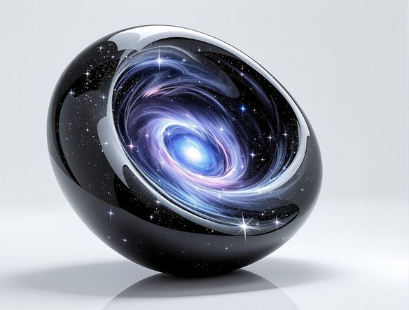 A surreal obsidian sculpture of a swirling galaxy, with ethereal nebulae carved into its surface, viewed in a minimalist virtual gallery.