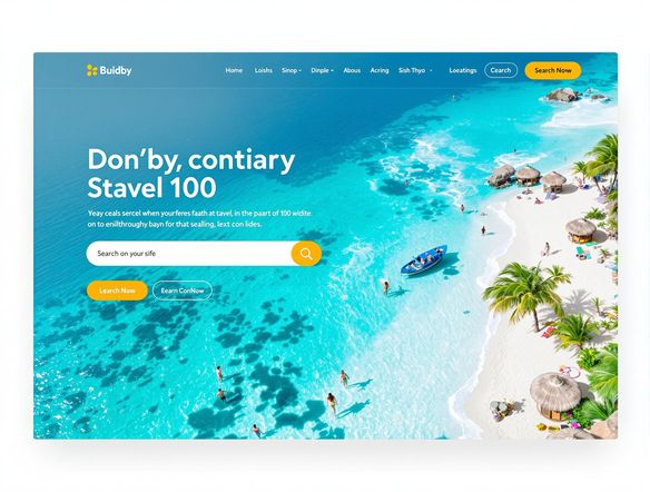 A clean, modern website mockup showcasing a travel booking platform. Include a hero image of a tropical beach, a user-friendly search bar, and clear call-to-action buttons. Use a bright, inviting color palette.