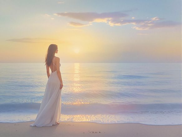 A photo of a serene sunset over a calm ocean, enhanced with a subtle gradient overlay ranging from warm oranges and yellows to cool blues and purples. Suitable for use in a greetings generator.