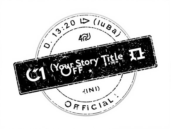 A digital stamp featuring a minimalist logo, clean lines, and the text "[Your Story Title] - Official". In a modern, corporate style. Online stamp generator, company stamp generator.