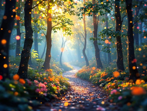 A magical forest scene, rendered in the style of Lytro light field photography, with shimmering particles and a bokeh effect that allows for post-capture focus adjustment, computational photography art.