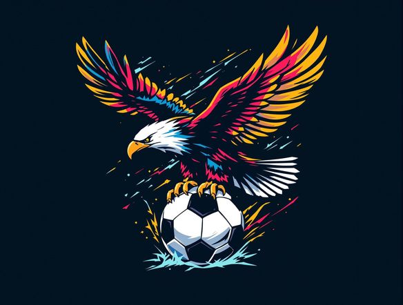 A dynamic soccer team logo featuring a stylized eagle soaring over a soccer ball, rendered in vibrant, modern colors. Use a clean, minimalist design with bold typography. High resolution, professional quality.