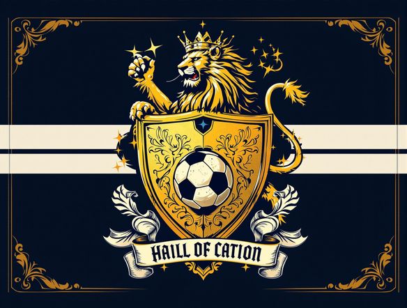 Create a sophisticated soccer club logo featuring a shield with a lion rampant and a soccer ball. Use a classic color palette of gold, navy, and white. Incorporate elegant typography and ensure a high-resolution, unblurred final image.
