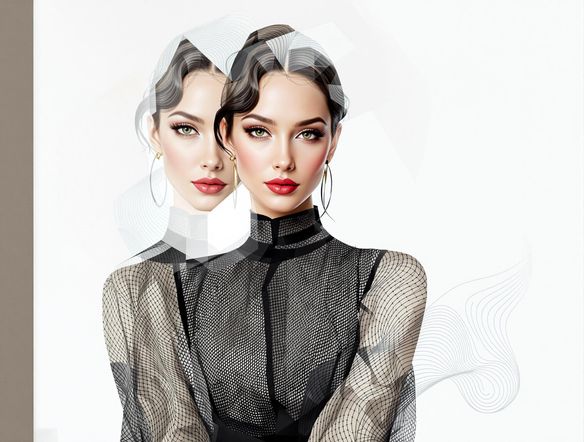 A sleek, modern interface displaying a portrait with a clean, removed background, alongside abstract single-line art examples.