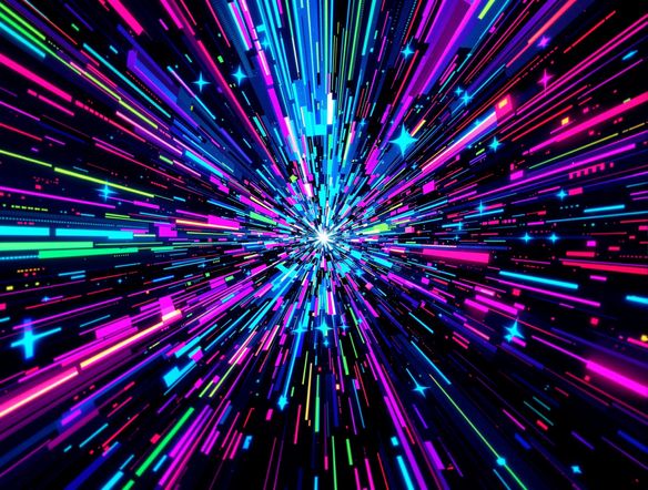 A vibrant, abstract digital artwork with distorted lines, neon colors, and pixelation effects, representing a corrupted data stream.