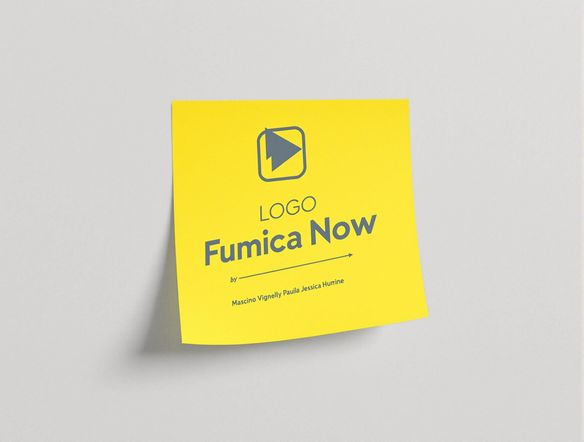 A single, vibrant sticky note displaying a stylized, modern logo design, featuring a simple icon and clean typography, set against a neutral, professional background.