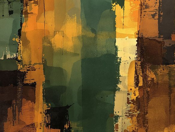 Abstract collagraph print with rich, layered textures, showcasing a digital collagraph technique, vibrant earthy tones, high detail, digital art.