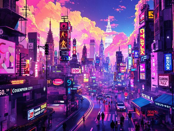 A vibrant collection of colorful filters applied to a cityscape, each filter creating a different mood and style, showcasing the diversity of effects.