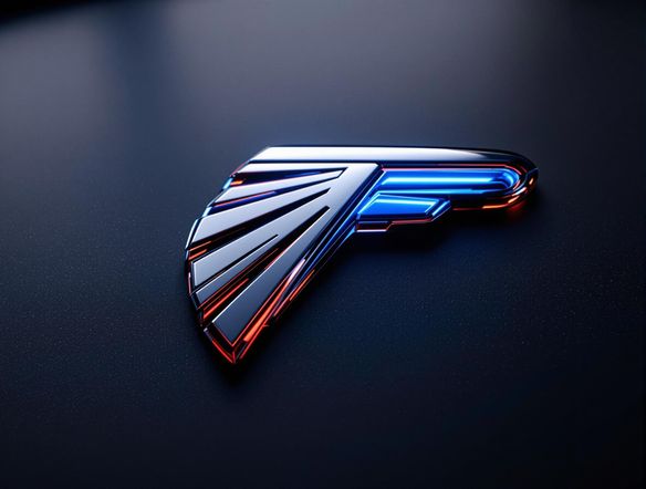 A sleek, futuristic car logo featuring a stylized falcon in chrome against a dark, minimalist background. Incorporate subtle, glowing neon accents. Style of a high-end automotive brand. Ultra-detailed, 8k resolution.