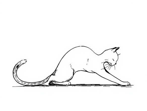 A delicate line drawing of a cat stretching, rendered in a simple, elegant style, with a minimalist background, showcasing the versatility of the AI.