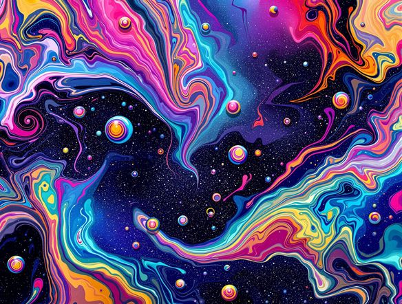 A vibrant, abstract gelcoat artwork with swirling patterns and a high-gloss finish. The digital gelcoat texture should be visible, showcasing intricate details. Inspired by cosmic nebulae, rendered in a modern art style.