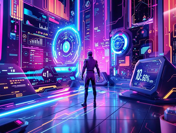 A dynamic GIF animation showing various scenes transitioning smoothly, vibrant colors, modern tech interface, looping effect.