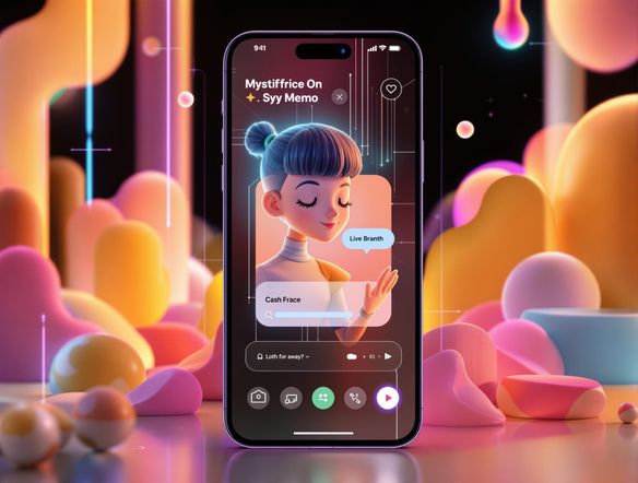 A clean, minimalist wireframe of a mobile app interface featuring a stylized 3D character interacting with the design elements. Use a vibrant, modern color palette to highlight key features.