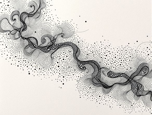 Intricate black and white Zentangle patterns seamlessly flowing and merging on a textured paper background, hinting at artistic creation.