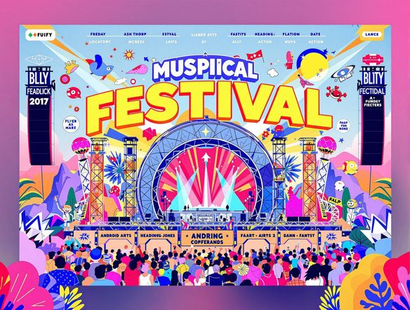 A dynamic festival poster design that transitions into a short video clip. Show elements of the poster animating and moving to music. Include festival dates, location, and headlining acts. Use a modern, minimalist design.