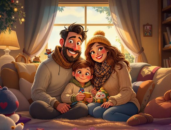 A heartwarming family portrait transformed into a Disney Plus poster. The style should evoke classic Disney animation, with vibrant colors and a touch of fairytale magic. Include a custom title: 'The [Family Name] Adventure'.