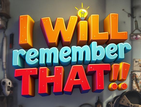 A striking video meme showcasing the phrase 'I will remember that' with a clever visual twist. The scene should be humorous and relatable, capturing a moment of comedic realization. Use bold typography and dynamic animations.