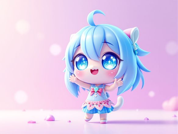 A vibrant and cute anime chibi character with large, sparkling eyes, waving cheerfully. The style is clean and modern, suitable for an avatar. Use bright, pastel colors. A cute avatar generator in action.