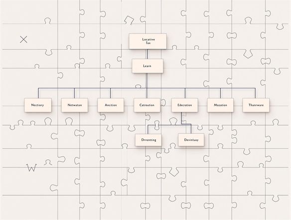 A jigsaw puzzle made from a minimalist organizational chart. The design is clean and modern, with interconnected lines and boxes representing different departments. Soft, pastel colors. Top-down view. High resolution, focus on clarity and simplicity.