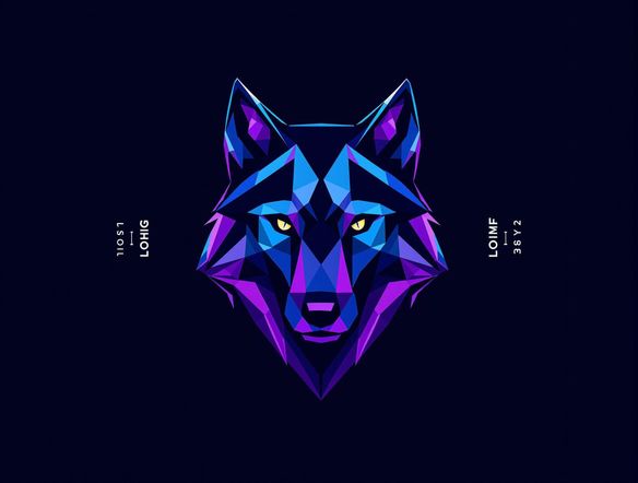 A minimalist Twitch logo featuring a geometric wolf head, dark blue and purple color scheme, clean typography, modern and sleek design, high resolution, vector illustration.