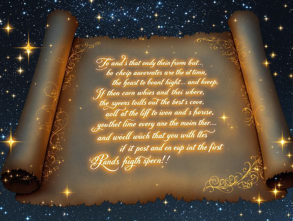 A digital parchment with glowing ink forming poetic verses under a starry sky, ethereal and inspiring.