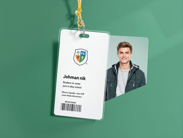 Generate a sleek, modern student ID featuring a stylized school logo created with a logo font generator free. The design should be professional and easily readable, emphasizing the school's name and the student's photograph.